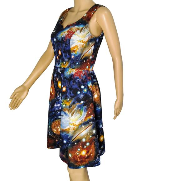 Blue ModCloth Fervour Dress Galaxy Fit & Flare Back Zipper Sleeveless Size Small - Picture 5 of 8